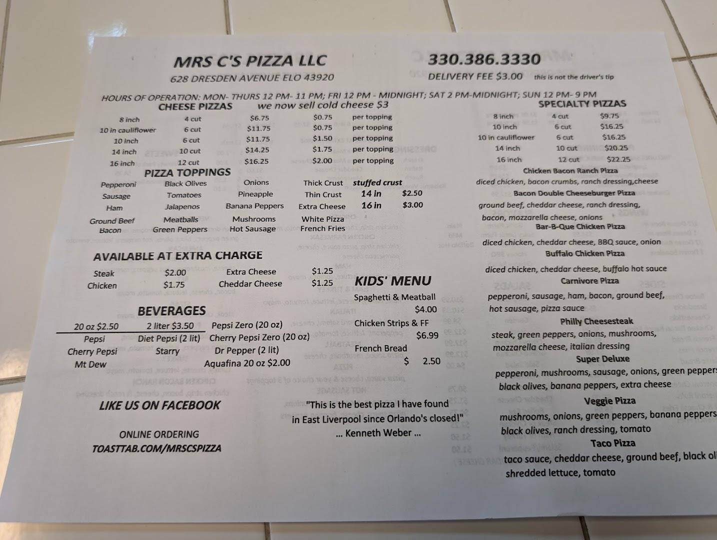 Mrs C's Pizza LLC